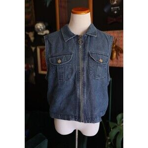 WillowBend Women's Vintage 90s Y2K Grunge Denim Jean Zip Vest USA Large